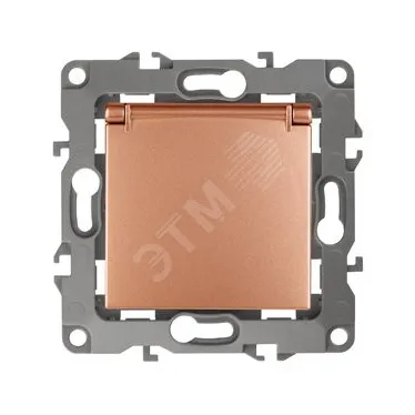 Розетка 2P+E Schuko со шторками с крышкой, 16A-250В, Эра12, медь, 12-2103-14