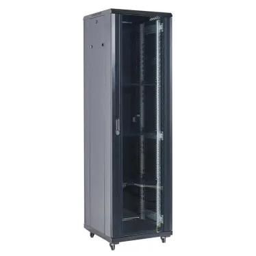 Шкаф напольный 42U 600х600х2054мм стеклянная дверь RAL 9005 черный