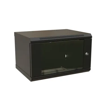 Шкаф настенный 19-дюймовый 19'' 9U 500x600х600мм стеклянная дверь с перфорацией ручка с замком черный RAL 9004 WRline''