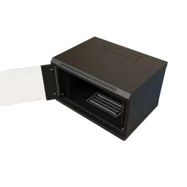 Шкаф настенный 19-дюймовый 19'' 9U 500x600х600мм стеклянная дверь с перфорацией ручка с замком черный RAL 9004 WRline''