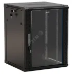 Шкаф настенный 19-дюймовый 27U 1304x600х600мм стеклянная дверь с перфорацией по бокам ручка с замком черный (RAL 9004) (разобранный)