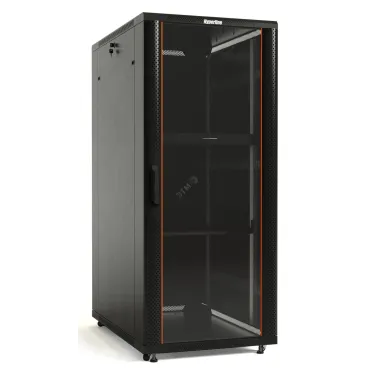 Шкаф напольный 19-дюймовый. 42U. 2055x800х1000 мм (ВхШхГ). передняя стеклянная дверь со стальными перфорированными боковинами. задняя дверь сплошная. ручка с замком. крыша нового типа. цвет черный (RAL 9004). (разобранный)