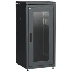 Шкаф сетевой 19дюйм LINEA N 28U 600х600 мм стеклянная передняя дверь. задняя металлическая черный