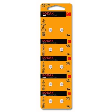 Батарейка Kodak AG5 (393) LR754, LR48 [KAG5-10] MAX Button Cell (100/1000/80000)