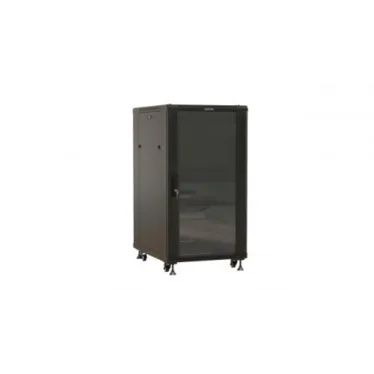 Шкаф напольный 19-дюймовый. 42U. 2055x600х800 мм (ВхШхГ). передняя стеклянная дверь со стальными перфорированными боковинами. задняя дверь сплошная. ручка с замком. цвет черный (RAL 9004) (разобранный)