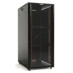                  Шкаф напольный 19-дюймовый 32U 1610x600х600мм передняя стеклянная дверь со стальными перфорированными боковинами задняя дверь сплошная ручка с замком крыша нового типа черный (RAL 9004) (разобранный)
               