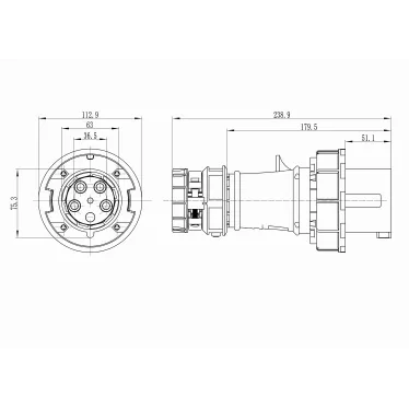 Вилка кабельная IP67 63A 3p+E+N 400V
