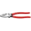 Плоскогубцы электромонтёра Linemans Pliers с приспособлением для протяжки кабеля и обжима кабельных наконечников рез: проволока средней твёрдости 46 мм твёрдая проволока 3 мм L-240 мм чёрные обливные рукоятки блистер