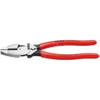 Плоскогубцы электромонтёра Linemans Pliers с приспособлением для протяжки кабеля и обжима кабельных наконечников рез: проволока средней твёрдости 46 мм твёрдая проволока 3 мм L-240 мм чёрные обливные рукоятки блистер
