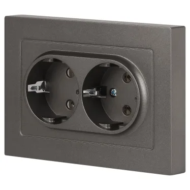 Розетка Intro Accent 6-205-09 двойная 2X2P+E Schuko, 16А-250В, IP20, СУ, AL/CU, титан