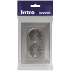 Розетка Intro Accent 6-205-09 двойная 2X2P+E Schuko, 16А-250В, IP20, СУ, AL/CU, титан