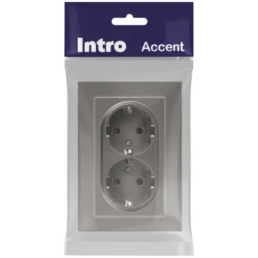 Розетка Intro Accent 6-205-09 двойная 2X2P+E Schuko, 16А-250В, IP20, СУ, AL/CU, титан