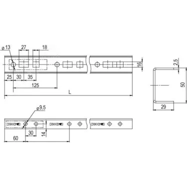 Профиль прямолинейный, L1750, толщина2,5 мм, на 14 рожков