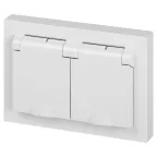 Розетка Intro Accent 6-210-01 2х2P+E Schuko с крышками штор., 16А-250В, IP44, СУ, AL/CU, белый