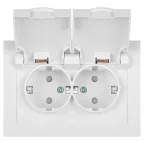 Розетка Intro Accent 6-210-01 2х2P+E Schuko с крышками штор., 16А-250В, IP44, СУ, AL/CU, белый