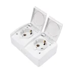 Блок горизонтальный 2 розетки (керамика) INDUSTRIAL IP54 с заземлением, о/у, белый