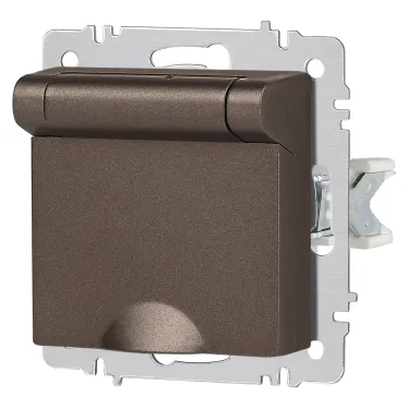 Розетка Intro Accent 6-203-08 2P+E Schuko с крышкой, 16А-250В, IP20, СУ, AL/CU, Accent, бронза