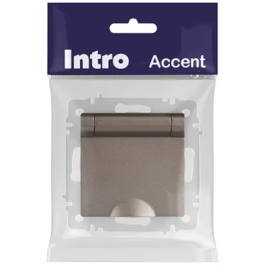 Розетка Intro Accent 6-203-08 2P+E Schuko с крышкой, 16А-250В, IP20, СУ, AL/CU, Accent, бронза