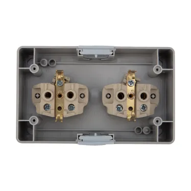 Блок горизонтальный 2 розетки (керамика) INDUSTRIAL IP54 с заземлением, о/у, серый
