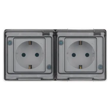 Розетка Эксперт 11-2504-01 2х2P+E гориз. IP55, шторки, 16A-250В, ОУ, белый