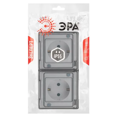 Розетка Эксперт 11-2504-01 2х2P+E гориз. IP55, шторки, 16A-250В, ОУ, белый