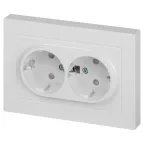 Розетка Intro Accent 6-208-01 , 2X2P+E Schuko со шторками, 16А-250В, IP20, СУ, AL/CU, белый