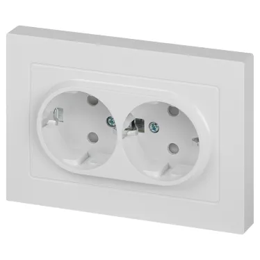 Розетка Intro Accent 6-208-01 , 2X2P+E Schuko со шторками, 16А-250В, IP20, СУ, AL/CU, белый