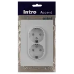 Розетка Intro Accent 6-208-01 , 2X2P+E Schuko со шторками, 16А-250В, IP20, СУ, AL/CU, белый
