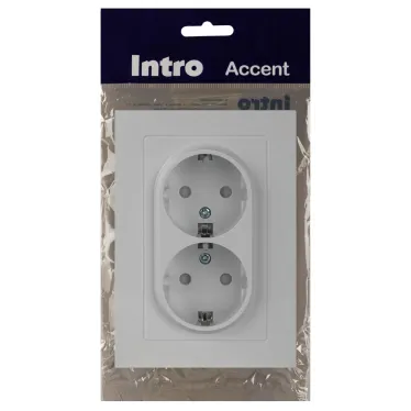 Розетка Intro Accent 6-208-01 , 2X2P+E Schuko со шторками, 16А-250В, IP20, СУ, AL/CU, белый