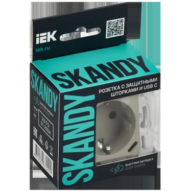 SKANDY Розетка с заземлением с защитными шторками 16А с USB C 18Вт SK-R17B бежевый IEK