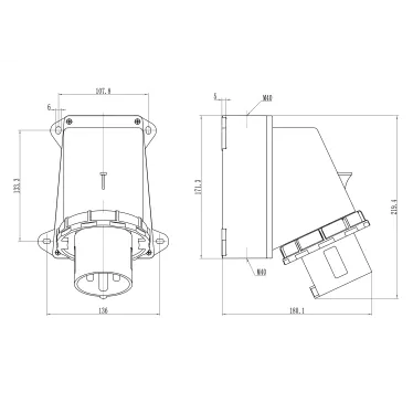 Вилка настенная IP67 63А 2P+E 250В