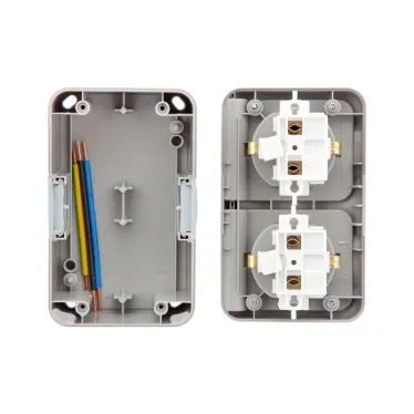 Блок горизонтальный 2 розетки Mini OG IP54 с заземлением, о/у, серый