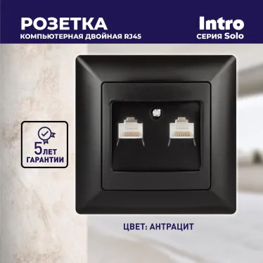 Розетка информационная 2xRJ45, СУ, Solo, антрацит 4-304-05 Intro