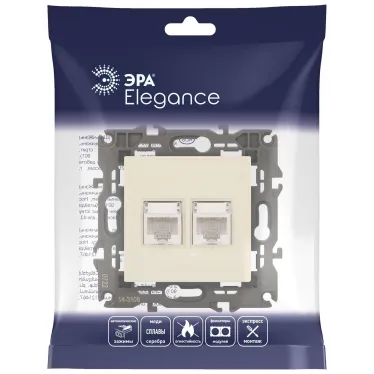 Розетка 2хRJ45, Эра Elegance, сл.кость, 14-3108-02