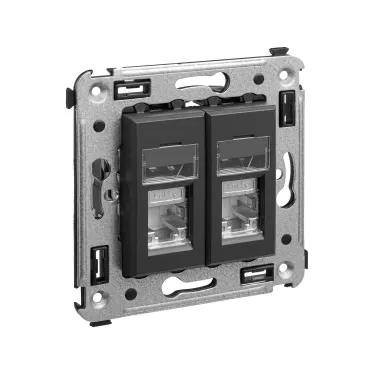 Avanti Компьютерная розетка RJ-45 в стену, кат.5e двойная экранированная,, Черный матовый