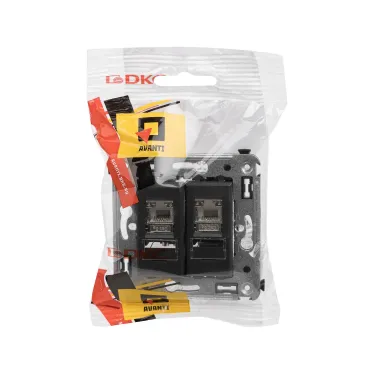 Avanti Компьютерная розетка RJ-45 в стену, кат.5e двойная экранированная,, Черный матовый