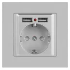 Розетка Intro Accent 6-410-03 , P+E Schuko со шторками, 16А-250В + 2хUSB, IP20, СУ, алюминий