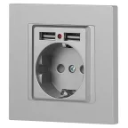 Розетка Intro Accent 6-410-03 , P+E Schuko со шторками, 16А-250В + 2хUSB, IP20, СУ, алюминий