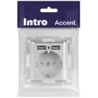 Розетка Intro Accent 6-410-03 , P+E Schuko со шторками, 16А-250В + 2хUSB, IP20, СУ, алюминий