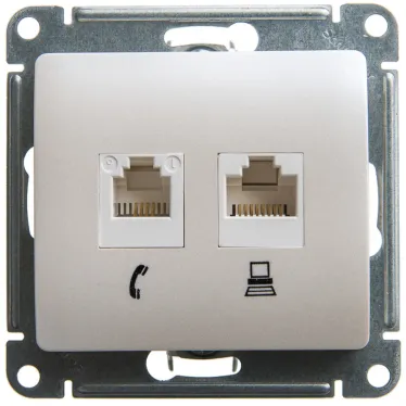 GLOSSA Розетка двойная RJ11+RJ45 категория 5E перламутр в рамку
