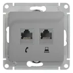 GLOSSA Розетка телефон/компьютер RJ11+RJ45 категория 5е в рамку алюминий