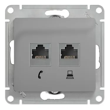 GLOSSA Розетка телефон/компьютер RJ11+RJ45 категория 5е в рамку алюминий