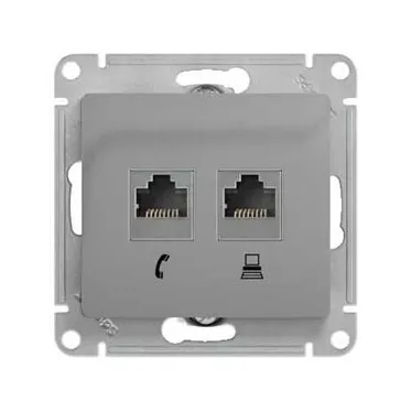 GLOSSA Розетка телефон/компьютер RJ11+RJ45 категория 5е в рамку алюминий
