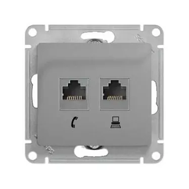 GLOSSA Розетка телефон/компьютер RJ11+RJ45 категория 5е в рамку алюминий