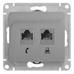 GLOSSA Розетка телефон/компьютер RJ11+RJ45 категория 5е в рамку алюминий