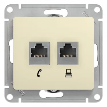 GLOSSA Розетка телефон/компьютер RJ11+RJ45 категория 5е в рамку бежевая