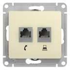 GLOSSA Розетка телефон/компьютер RJ11+RJ45 категория 5е в рамку бежевая