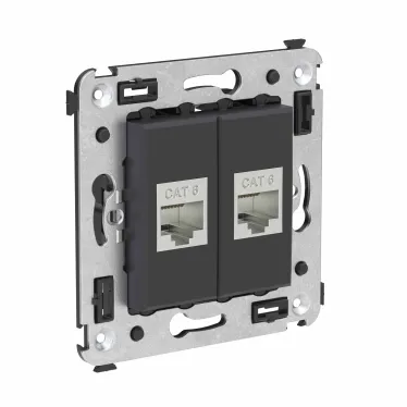 Avanti Компьютерная розетка RJ-45 без шторки в стену, кат.6 двойная экранированная, Черный матовый