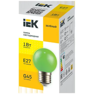 LIGHTING Лампа светодиодная декоративная G45 шар 1Вт 230В зеленый E27 IEK