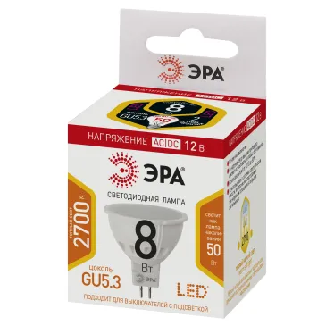 Лампа светодиодная низковольтная LED 8 Вт 640Лм 2700К софит теплый GU5.3 12В LED MR16-8W-12V-827-GU5.3 Standart